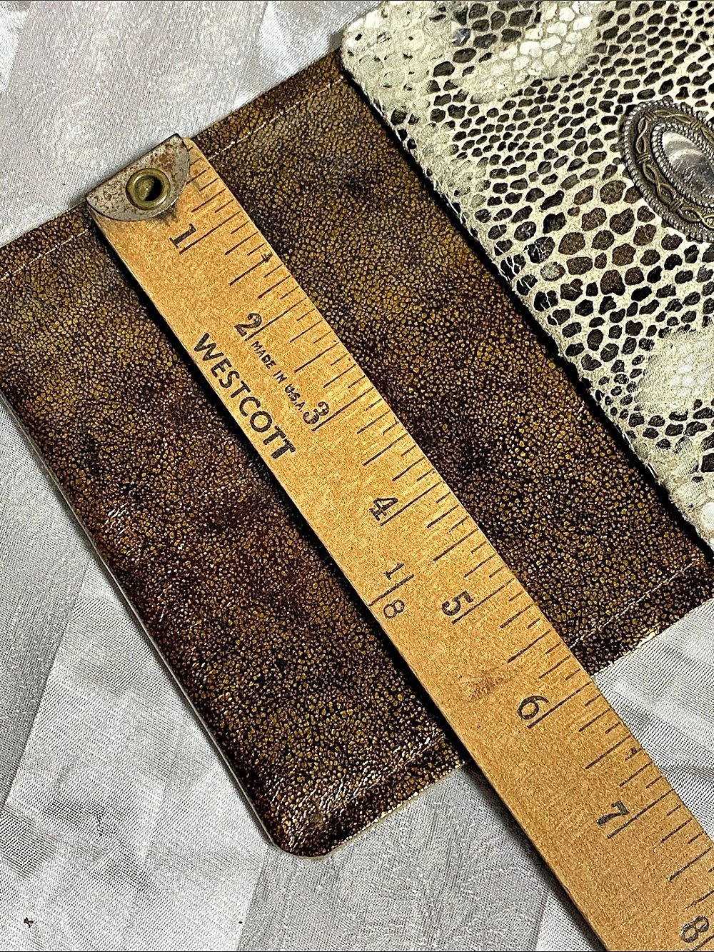 Double Pocket Animal Print Crossbody Bag in Gold, Brown & Cream - Picture 7 of 9